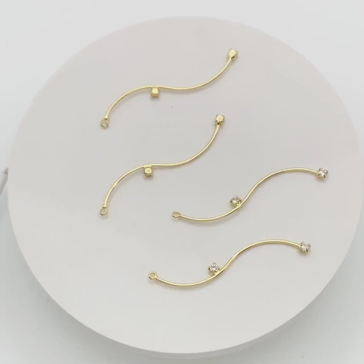 8pcs CZ Pave Gold Wire Charms 56mm, Earring Components, Earwire Threader Pendants  (GB-459)