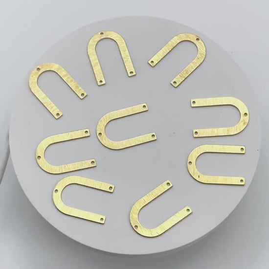 10pcs Raw Brass Brushed U Shaped Connectors With 3 Holes, Brass Findings Wholesale  (RB-308)
