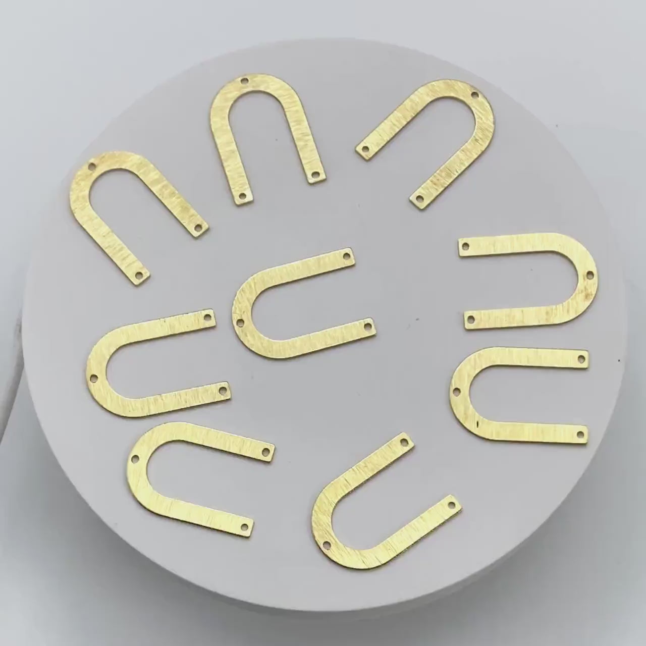 10pcs Raw Brass Brushed U Shaped Connectors With 3 Holes, Brass Findings Wholesale  (RB-308)