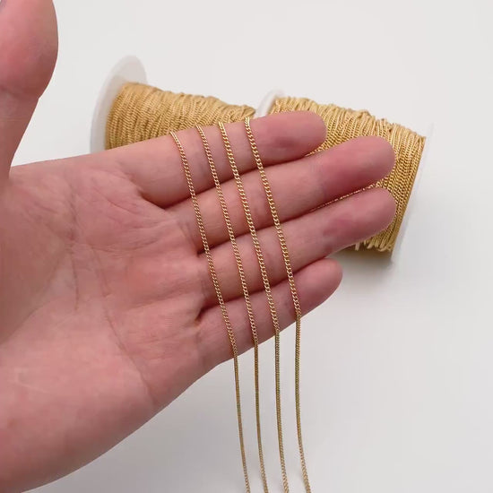 Gold Curb Chain 1.3/ 1.6mm, Gold Plated Brass Chain, Flat Curb Chain Findings (#LK-249)/ 1 Meter=3.3 ft