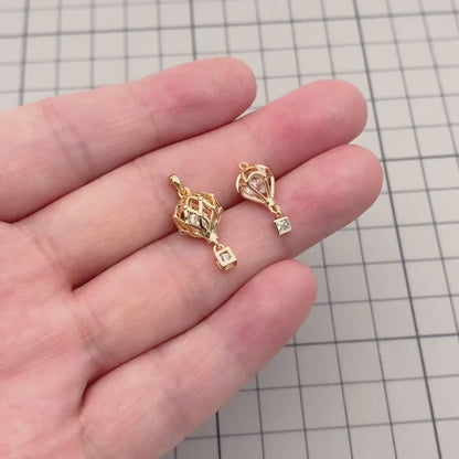 4pcs Gold Hot Air Balloon Charms with Cubic Zirconia, Jewelry Making, Diy Material, Jewelry Supplies (GB-3105)