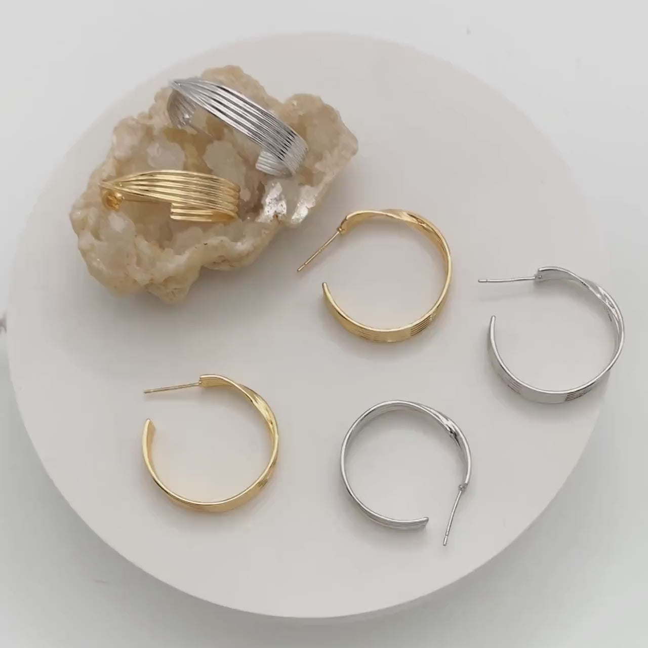 10pcs Gold/ Silver tone Twisted Hoops, Minimalist Earrings, Modern Thick Hoops, Statement Hoops Earring (GB-1983)