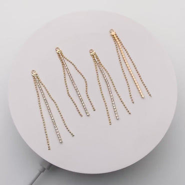 4pcs CZ Pave Gold Chain Tassel Charms 60mm, 18K Real Gold plated Brass, Tassel Earring Components (GB-1234-E)