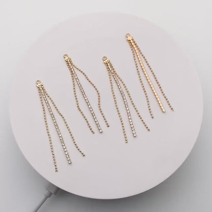 4pcs CZ Pave Gold Chain Tassel Charms 60mm, 18K Real Gold plated Brass, Tassel Earring Components (GB-1234-E)