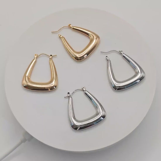 4pcs Gold/ Silver Tone U-Shaped Hoop Earrings, 18K Gold/ Rhodium plated Brass, Huggie Earrings, Minimalist Earrings (GB-4588)