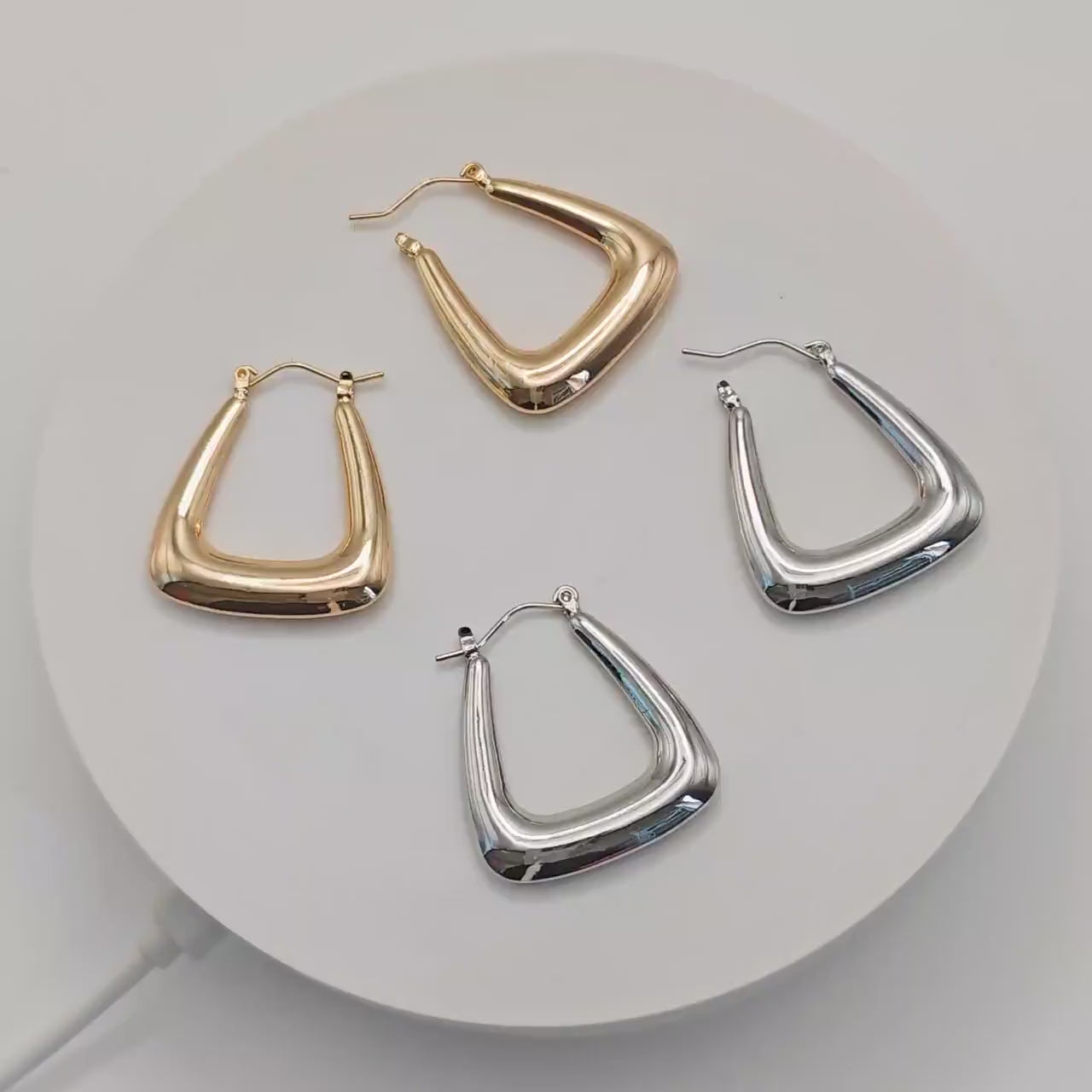 4pcs Gold/ Silver Tone U-Shaped Hoop Earrings, 18K Gold/ Rhodium plated Brass, Huggie Earrings, Minimalist Earrings (GB-4588)