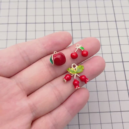 4pcs Gold Enamel Red Fruit Charms, Real Gold plated Brass, Christmas Earring Charms (GB-4706)