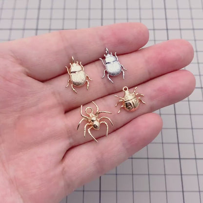 4pcs Gold/ Silver Ladybug Beetle Spider Charms, Insect Pendant, Jewelry Making Supplies, Earring Findings (GB-2666)