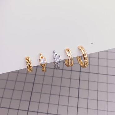 4pcs Gold/ Rhodium plated Hoop Earrings, CZ Pave Huggies (GB-3020)