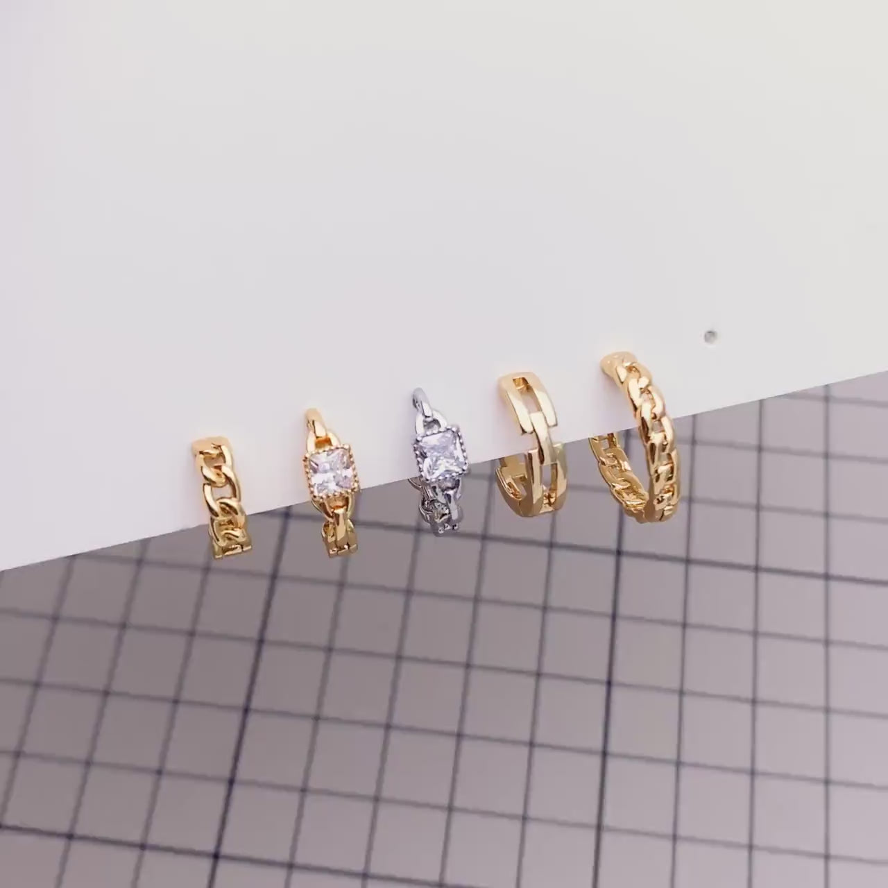 4pcs Gold/ Rhodium plated Hoop Earrings, CZ Pave Huggies (GB-3020)