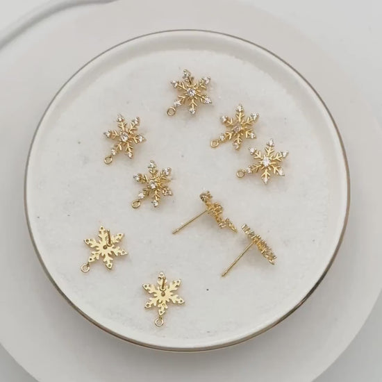 4pcs CZ Pave Gold Snowflake Ear Posts, Earring Findings, Jewelry Making, Diy Material, Jewelry Supplies  (GB-2587)