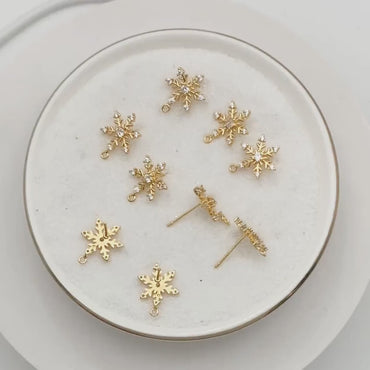4pcs CZ Pave Gold Snowflake Ear Posts, Earring Findings, Jewelry Making, Diy Material, Jewelry Supplies  (GB-2587)