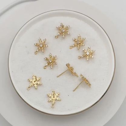 4pcs CZ Pave Gold Snowflake Ear Posts, Earring Findings, Jewelry Making, Diy Material, Jewelry Supplies  (GB-2587)