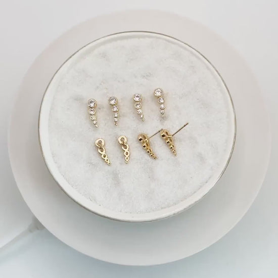 4pcs CZ Pave Bubble Cluster Earrings 13x4mm, 18K Gold Plated Brass, Dainty Stud Earrings (GB-4455)