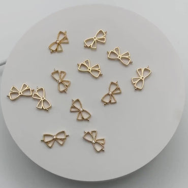 10pcs CZ Pave Gold Bow Knot Charm Connectors 10x19mm, Gold plated Brass, Hollow Bowknot Charms  (#GB-2745-C)