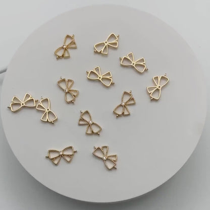 10pcs CZ Pave Gold Bow Knot Charm Connectors 10x19mm, Gold plated Brass, Hollow Bowknot Charms  (#GB-2745-C)