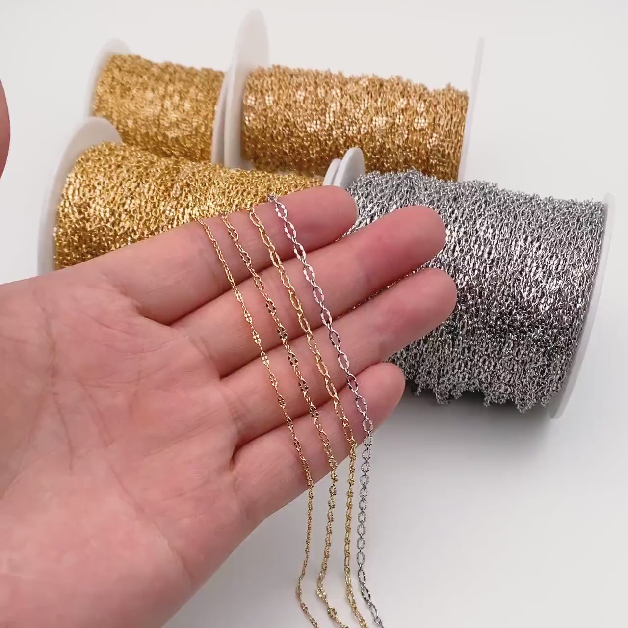 Gold/ Rhodium plated Brass Oval Cable Chains, Real Gold/ Silver Decorative Designer Chain 1.5/ 2/ 2.5mm (#LK-150)/ 1 Meter=3.3 ft