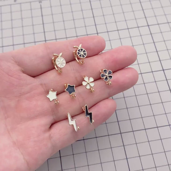 4pcs Gold Enamel Hoop Earrings, 18K Gold plated Brass, Minimalist Huggie Earrings (GB-3843)