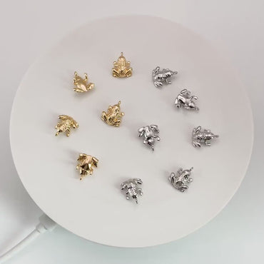 10pcs Gold/ Silver 3D Frog Charm, 18K Gold/ Rhodium Plated Brass, Toad Charms (GB-4358)