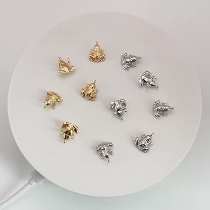10pcs Gold/ Silver 3D Frog Charm, 18K Gold/ Rhodium Plated Brass, Toad Charms (GB-4358)