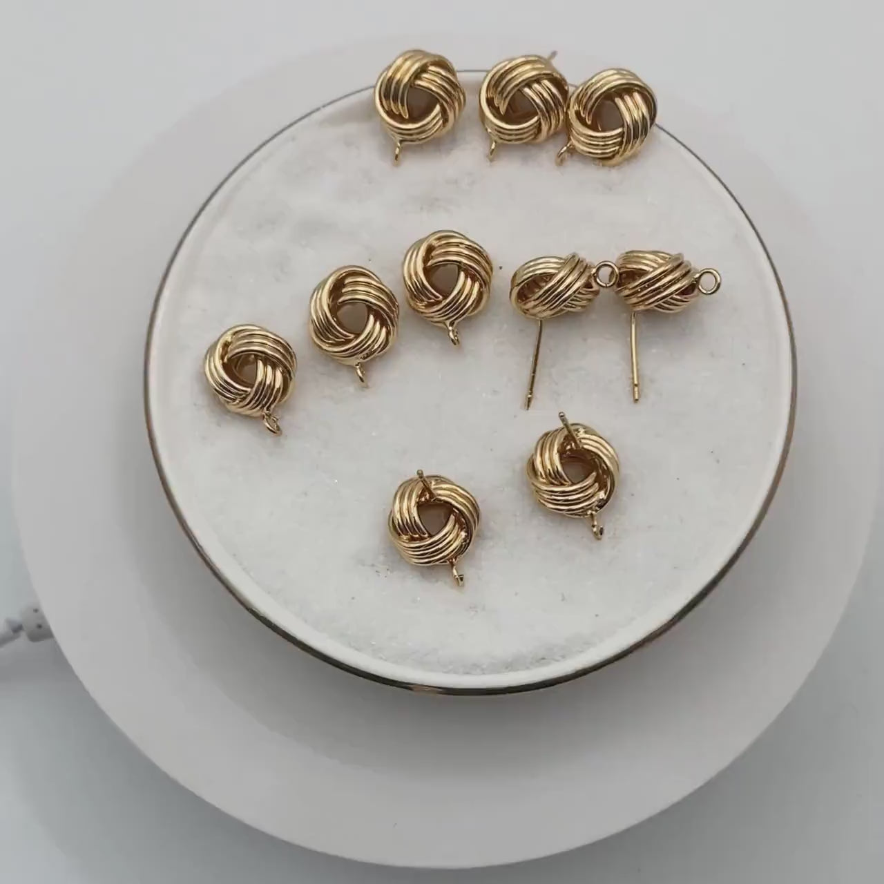 10pcs Gold Knot Earring with Loop, Gold plated Brass Knot Stud Earrings, Minimalist Ear Stud (GB-3638)
