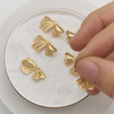 10pcs Gold Bowknot Earrings 23x13mm, 18K Real Gold plated Brass, Bow Knot Stud Earring (GB-4330)