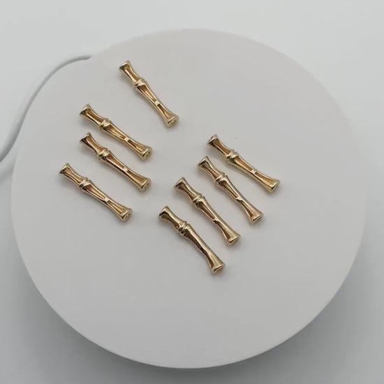4pcs Gold Curved Bamboo Tube Beads, 18K Real Gold plated Brass Tube Spacers (GB-4067)