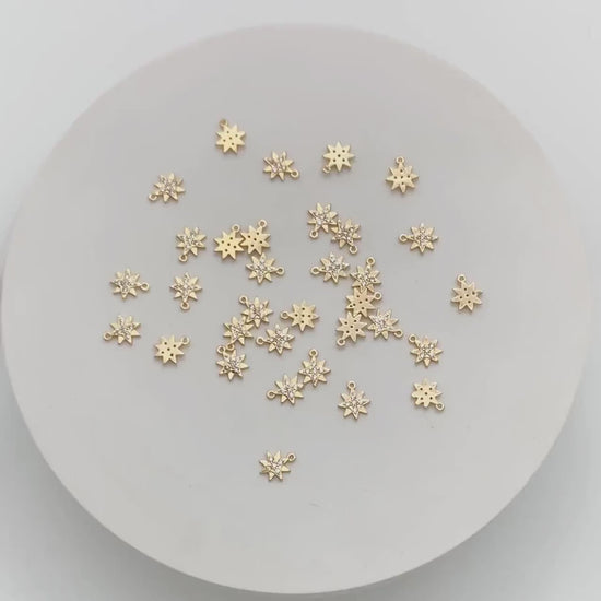 10pcs North Star Charm 7x8.5mm, CZ Pave Mini Star Pendant, Gold plated Brass  (GB-924-E)