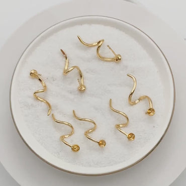 10pcs Gold Stud Earrings, Twist Ear Wire, Pearl Earring Mounts, Half Drilled Pearls Earring Settings (GB-2970)
