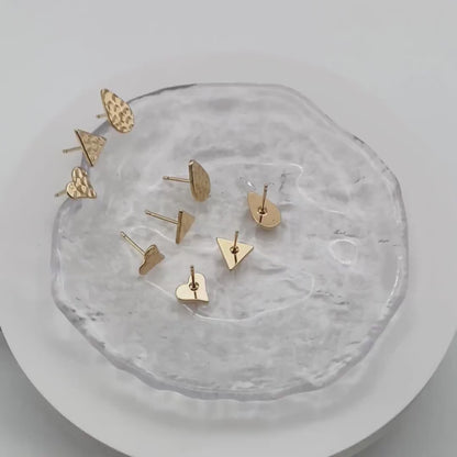 10pcs Gold Hammered Heart/ Triangle/ Teardrop Minimalist Earrings, Real Gold Plated Brass Geometric Earring Studs (GB-4190)