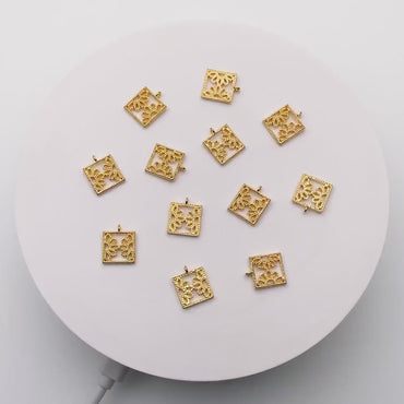 10pcs Gold plated Brass Floral Pendants 13x11mm, Filigree Hollow Flower Pendants, Lead Nickel Free (GB-353)