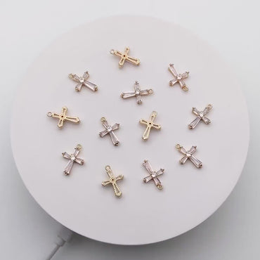 4pcs CZ Pave Gold Cross Charm, Earring Findings, Jewelry Making, Diy Material, Jewelry Supplies (GB-2731-M)