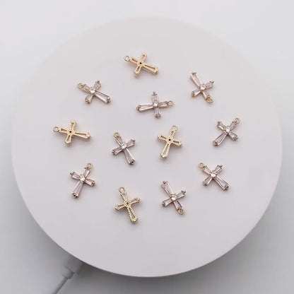 4pcs CZ Pave Gold Cross Charm, Earring Findings, Jewelry Making, Diy Material, Jewelry Supplies (GB-2731-M)