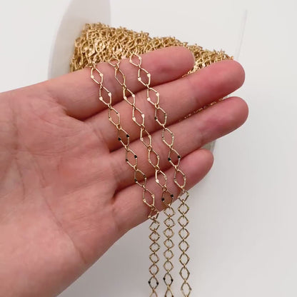 Gold plated Brass Specialty Chains, Link Size 5.5x8mm, Flat Oval Loop Chains (#LK-327)/ 1 Meter=3.3 ft