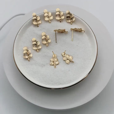 10pcs Gold Brushed Leaf Earring with A Loop 15x9mm, Gold Plated Brass Tree Stud Earrings, DIY Ear Findings (GB-4003)