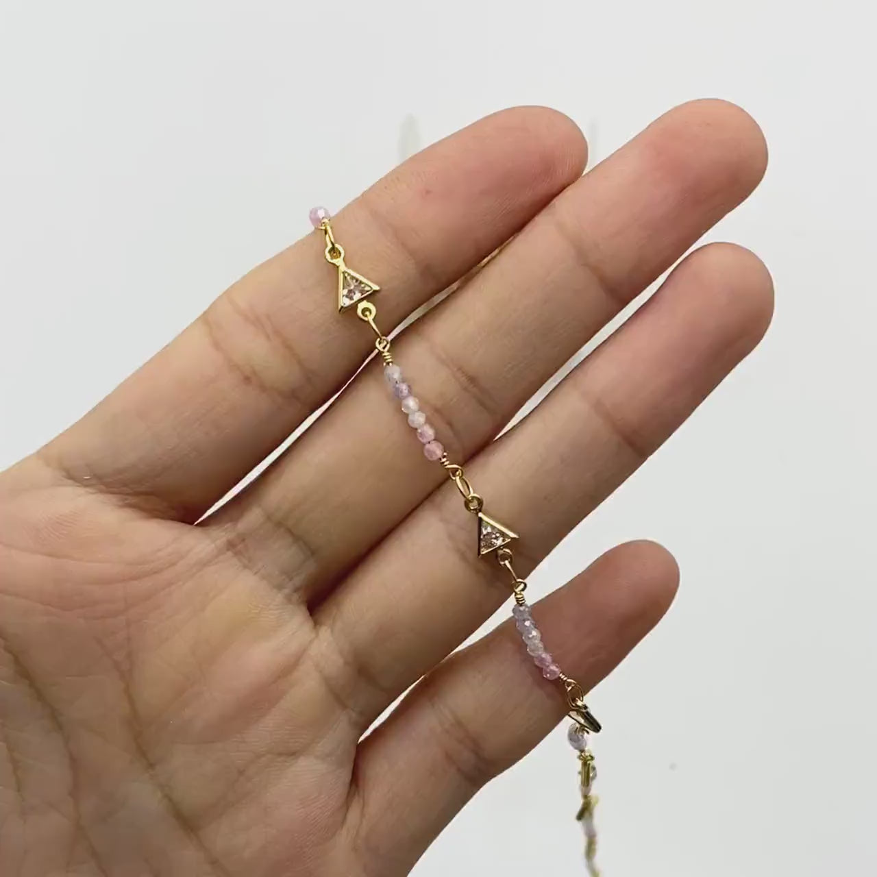 18K Gold plated Beaded Chain, CZ pave Triangle Chain  (#LK-610)/ 1 Meter=3.3 ft