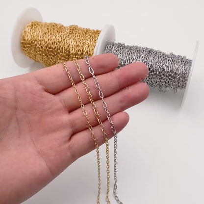 Flat Oval Cable Chains  2.3/ 3mm, 18K Gold/ Rhodium plated Brass, Craft DIY Jewelry Chain Wholesale (#LK-333)/ 1 Meter=3.3 ft