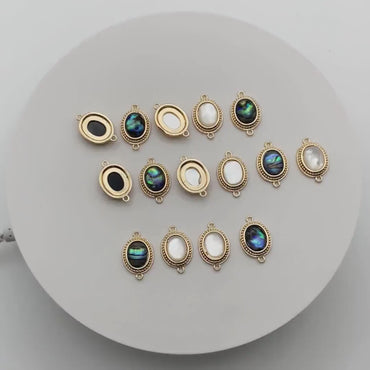 4pcs Shell Paved Gold Oval Connectors 17x11mm, Gold plated Brass, Oval Earring Charm Pendants (GB-3933)
