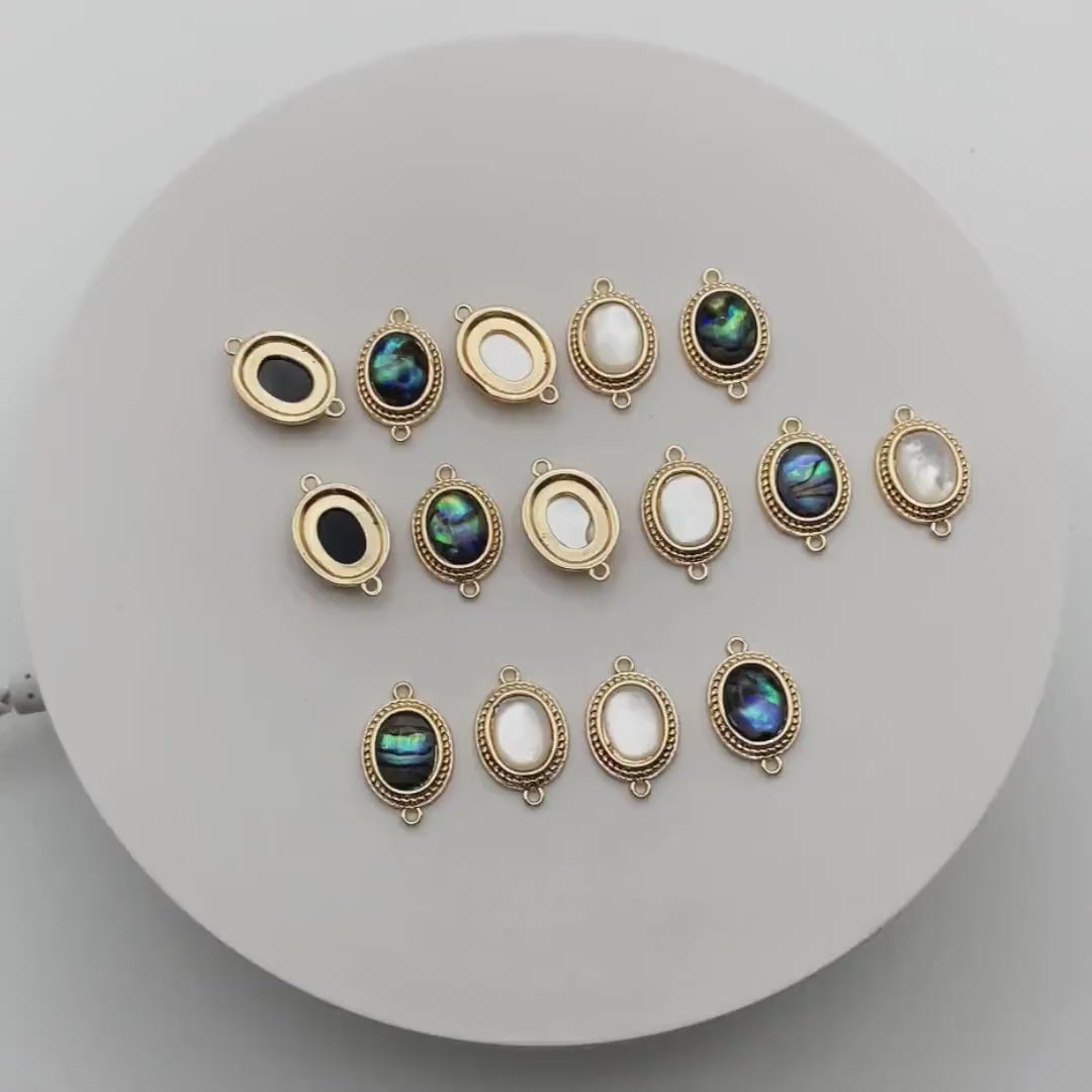 4pcs Shell Paved Gold Oval Connectors 17x11mm, Gold plated Brass, Oval Earring Charm Pendants (GB-3933)