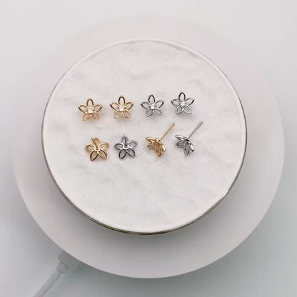 10pcs CZ Pave Gold/ Silver Flower Earrings 10mm, Gold/ Rhodium Plated Brass Stud Earrings, Dainty Flower Earrings (GB-4327)