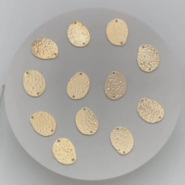 10pcs Hammered Oval Connector, Oval Charm, Gold plated Brass Oval Pendant (GB-654-C)