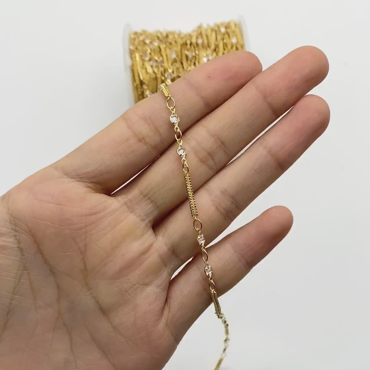 CZ Paved Gold Circle Bezel Connector Specialty Chains 2mm, 18K Gold plated Brass, DIY Necklace Chain Wholesale (#LK-593)/ 1 Meter=3.3 ft