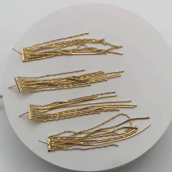 4pcs Chain Tassel Earrings, Long Tassel Stud Earring, Gold Dangling Earrings, Minimalist Earrings (GB-3648)