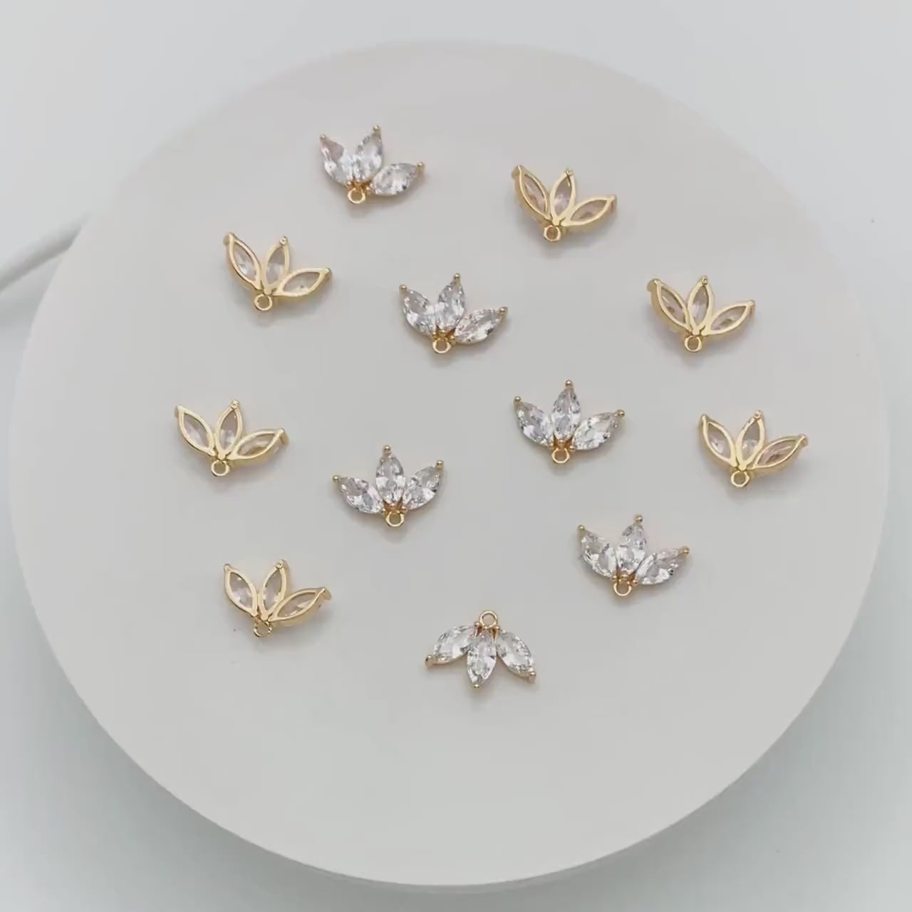 4pcs Gold CZ Paved Flower Charm 16x12mm, Real Gold plated Brass Leaf Pendants (GB-584-D)