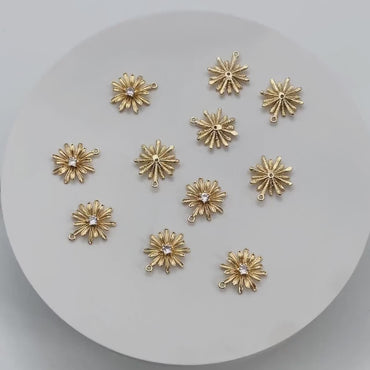10pcs Gold CZ Flower Charms 17x15mm, 18K Real Gold plated Brass, Floral Earring Pendants (GB-3688)