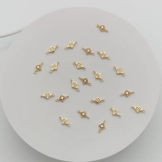 10pcs CZ pave Gold Rhombus Charms 11x6mm, 18K Gold plated Brass, Geometric Connector Pendants (GB-3209)
