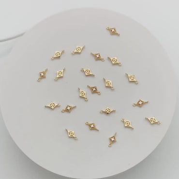 10pcs CZ pave Gold Rhombus Charms 11x6mm, 18K Gold plated Brass, Geometric Connector Pendants (GB-3209)