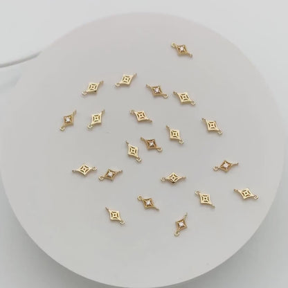 10pcs CZ pave Gold Rhombus Charms 11x6mm, 18K Gold plated Brass, Geometric Connector Pendants (GB-3209)