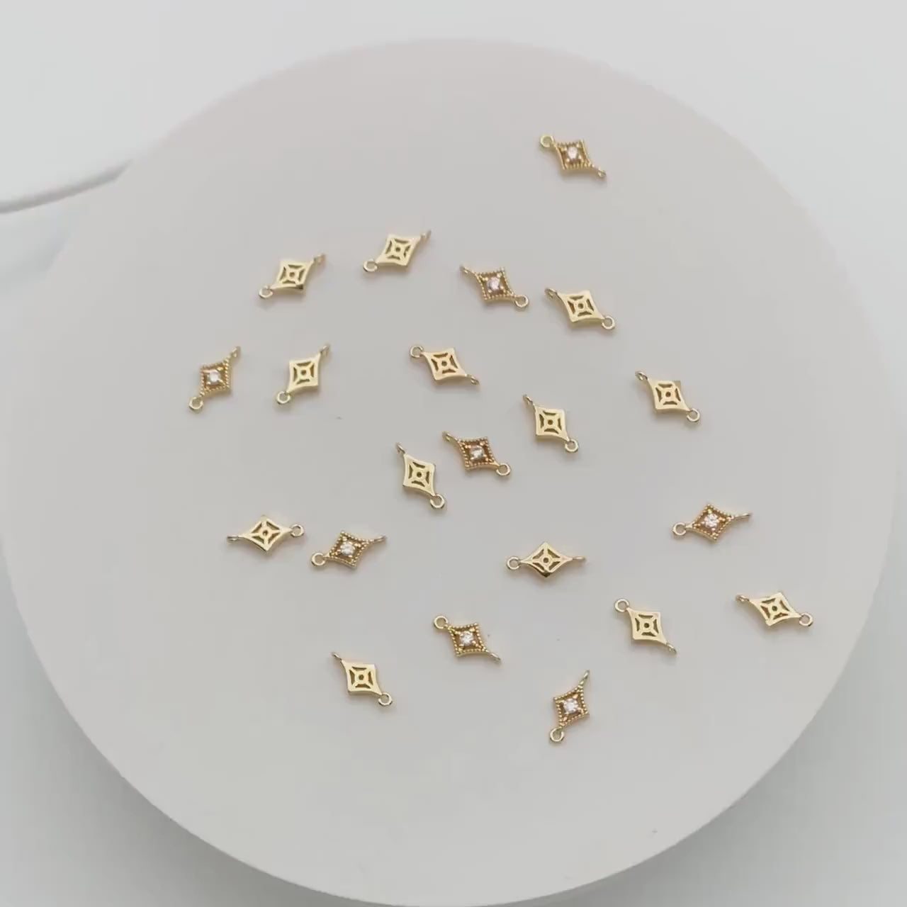 10pcs CZ pave Gold Rhombus Charms 11x6mm, 18K Gold plated Brass, Geometric Connector Pendants (GB-3209)