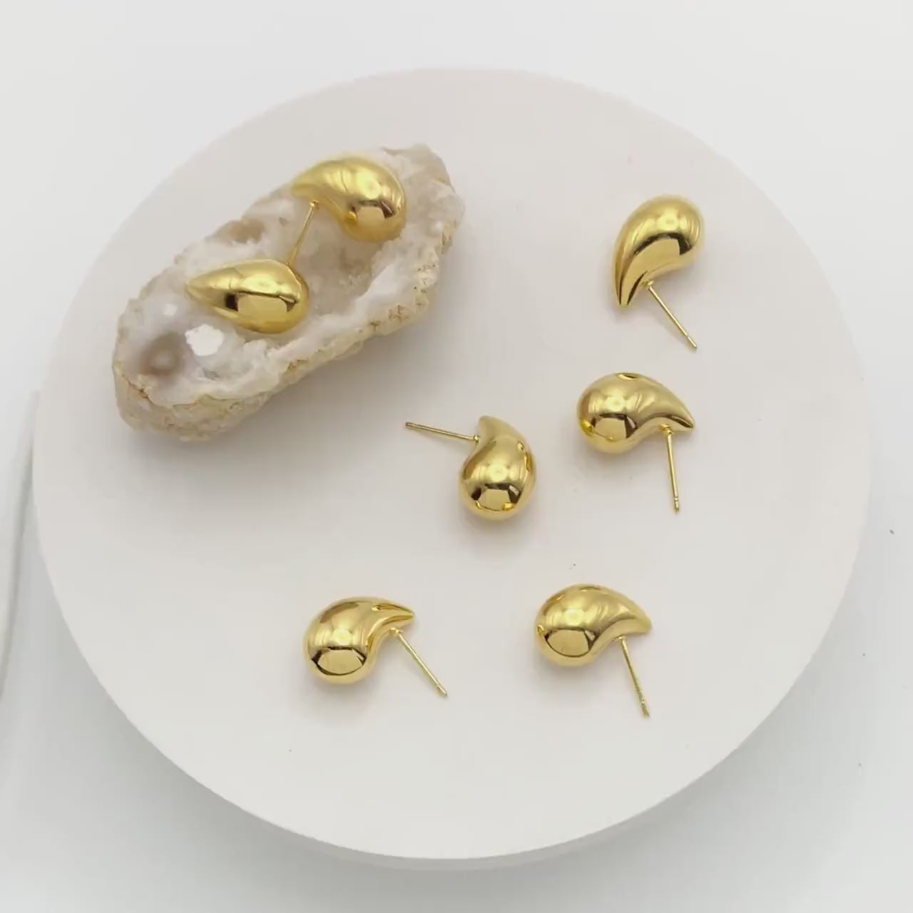 4pcs Gold/ Silver Chunky Teardrop Earrings, 18K Gold/ Rhodium Plated Brass, Water Drop Stud Earrings (GB-4381)